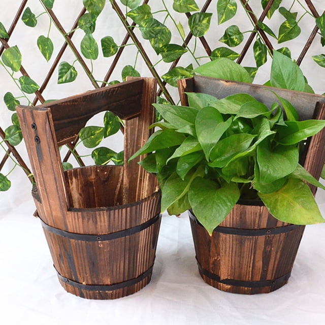Phenofice 2Pack Hanging Railing Planter Rustic Style Wood Flower Pots for Homeowners
