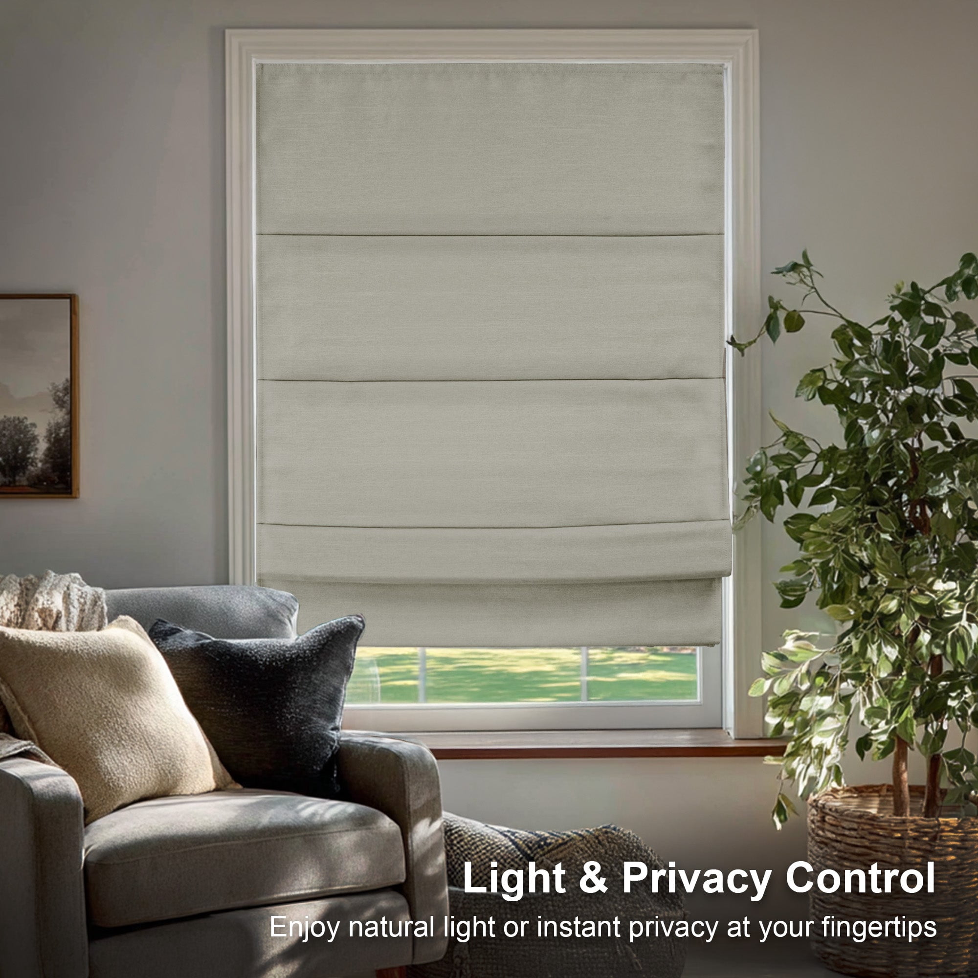 Chicology Cordless Roman Shade, Blackout, Del Mar Moon Shell, 34"W X 64"H