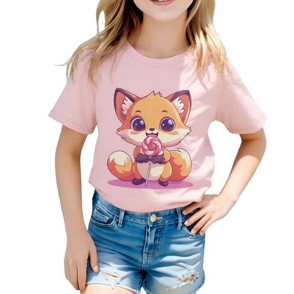 T-Shirts For Toddler Girls Fashion Cute Print Short Sleeve Casual Round Neck Tee Tops Size 4-5T