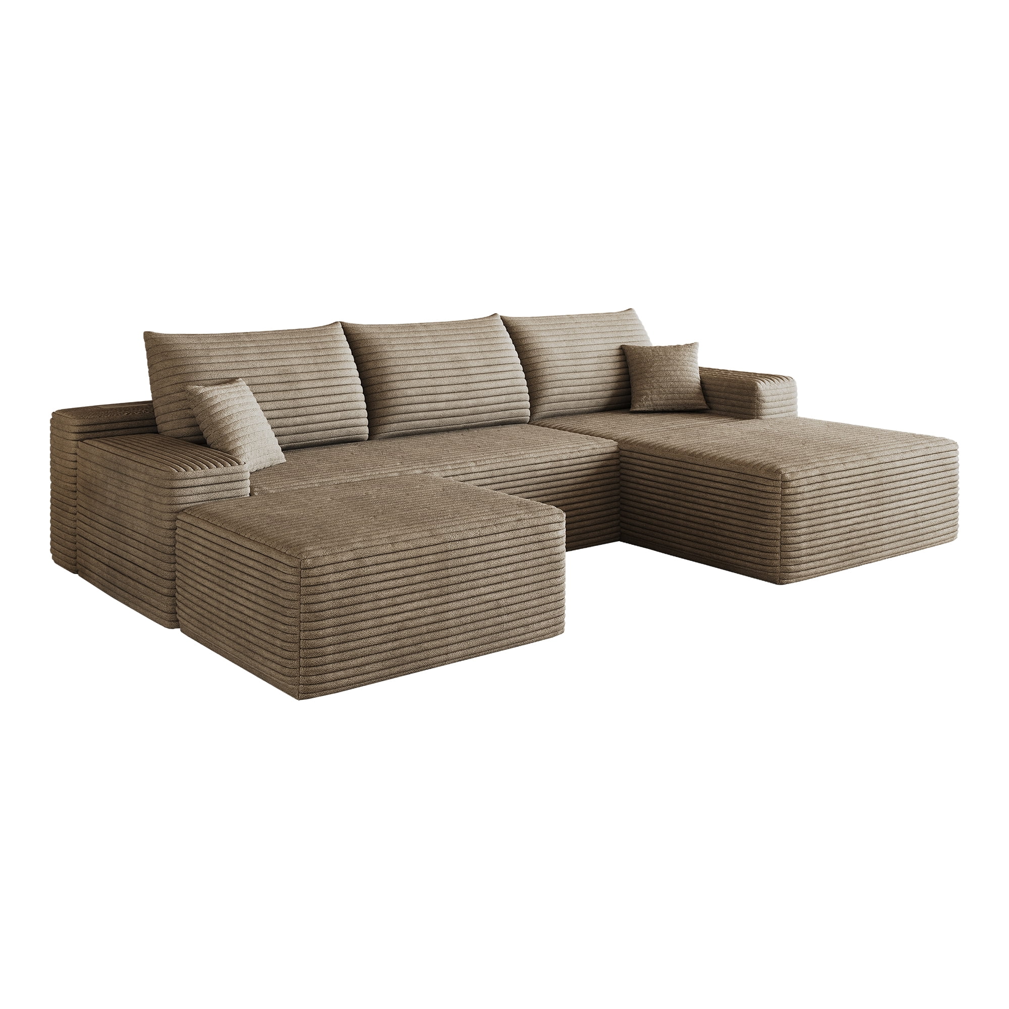 Cloud Sectional Sofa 107 Inch, U-Shaped Modular Couch with Ottoman and Corduroy Fabric, Deep Seat Corner Sofa for Living Room, No Assembly Required, Camel
