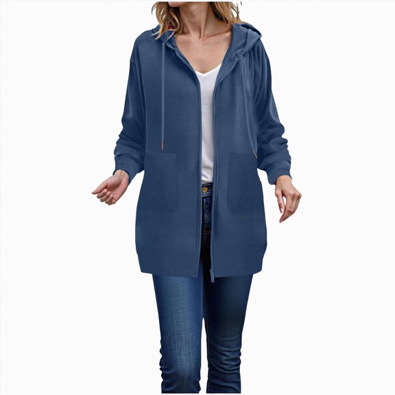 UngA Womens Long Hoodies Zip Up Oversized Sweatshirts Womens Fall Fashion 2025 Fleece Lined Jackets Women Hoodies (Navy,M)