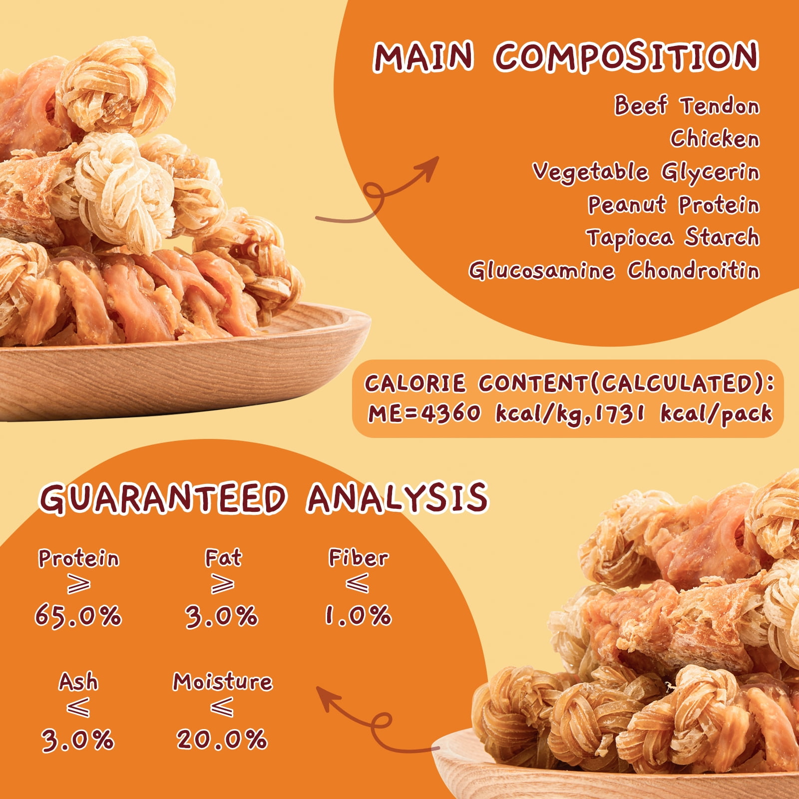 (2 pack) Jungle Calling Beef Tendons for Dogs, Chicken Wrapped Tendons Dog Chews Long Lasting Hip and Joint Supplement for Dogs with Glucosamine (Knotted Bone), 14 OZ