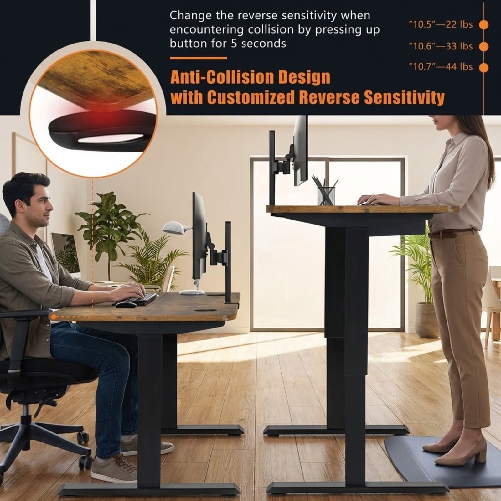Furnibear 48-Inch Electric Height Adjustable Standing Desk with Memory Control Panel and USB Port, Rustic Brown