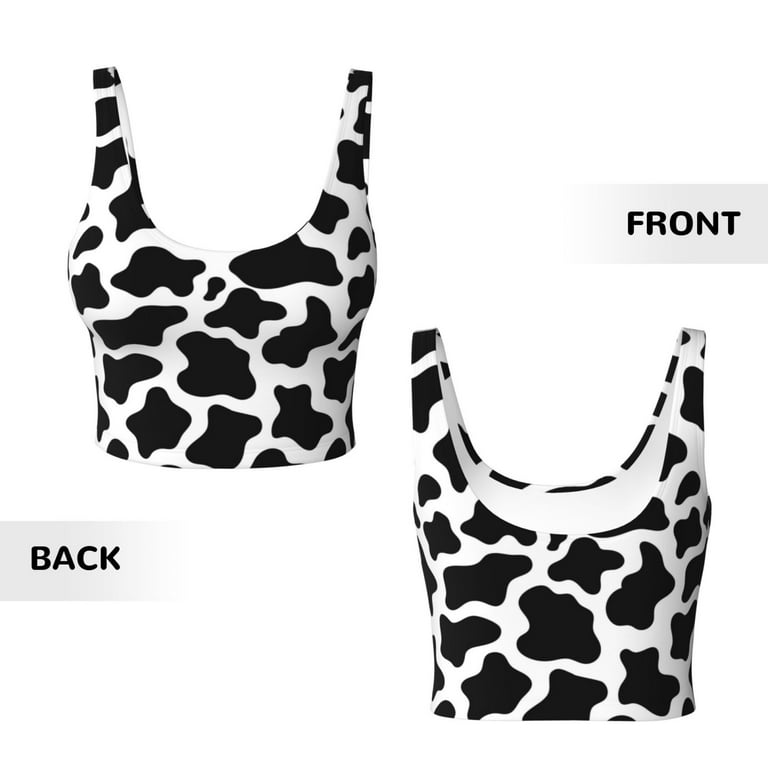 Haiem Cow Print Black White Pattern Womens Sports Bra U Neck