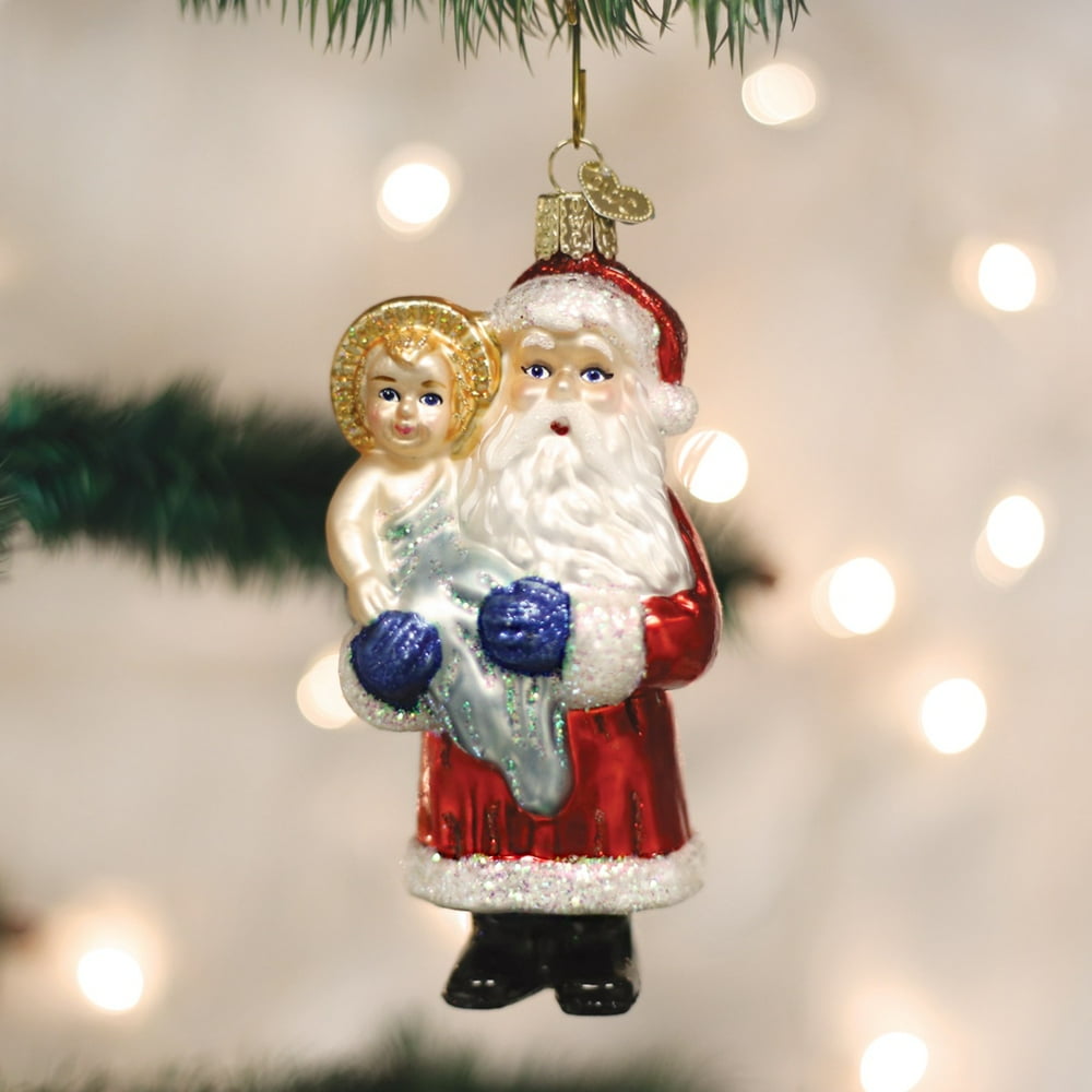 Old World Christmas Happy Birthday Santa and Jesus Glass Ornament 40283