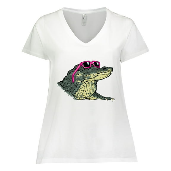 Inktastic Sunny Gator in Pink Sunglasses Women's Plus Size V-Neck T-Shirt