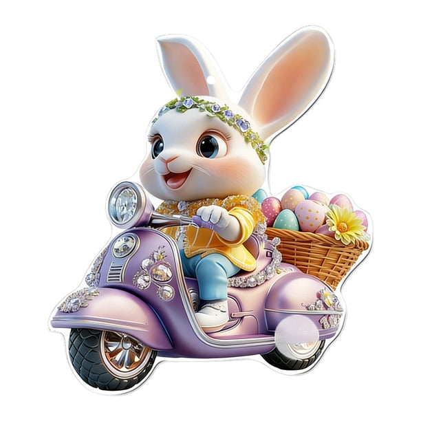 Decoraciones de Puerta de Pascua Acrílico Plano Lindo Coche Colgante Ornamento 8cm para Decoraciones de Coches de Vacaciones