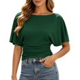 thumbnail image 3 of BOOMNY Women's Batwing Sleeve Tshirts High collar Solid T-Shirt Cozy Summer Tee Tops for Women, 3 of 5