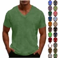 thumbnail image 5 of Chiccall Mens Knit T Shirts Casual Loose Short Sleeve V Neck Textured Tee Stretch Comfy Pajama Tops, 5 of 5