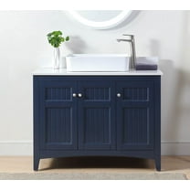 Benton Collection 42" Vessel Sink Farmhouse Navy Blue Bathroom Vanity with White Quartz Top
