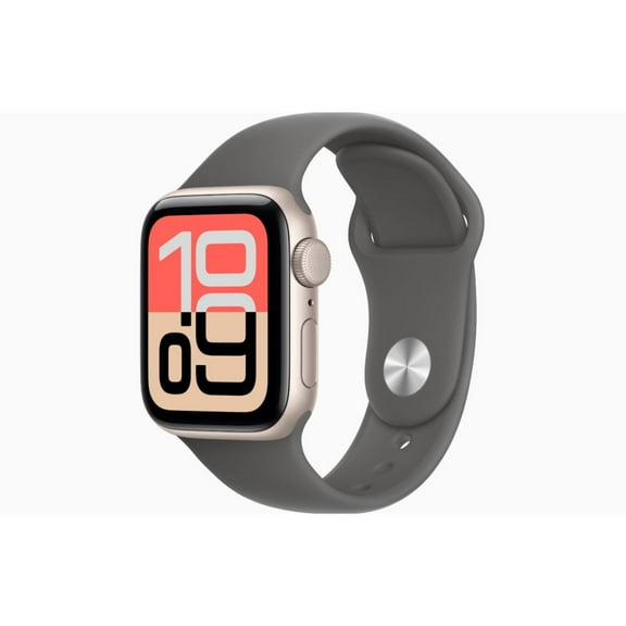 Restored Apple Watch SE 3 - GPS   Cellular - 44MM Starlight Aluminum Case with Stone Gray Sport Band - S/M (Refurbished)