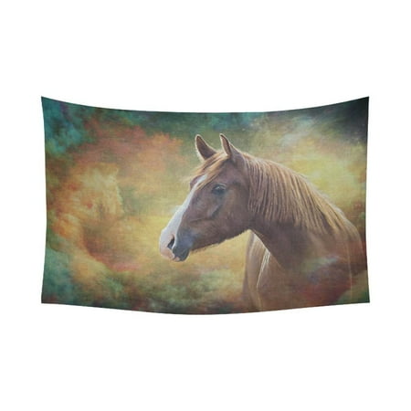 Gckg Portrait Vintage Color Galaxy Brown Horse Tapestry Wall Hanging Wildlife Safari Animal Wall Decor Art For Living Room Bedroom Dorm Cotton Linen