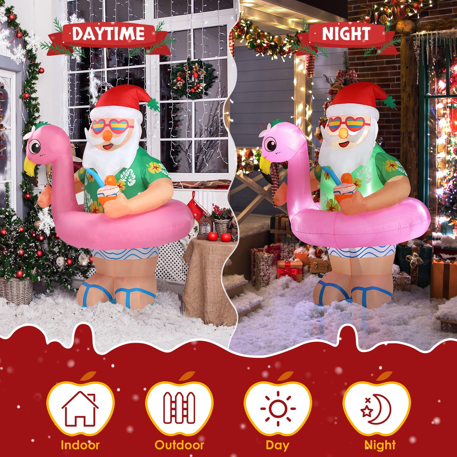 Astoutdoor Lighted Christmas Inflatable Decoration, Hawaii Santa Claus with Built-in LED Lights, 51.2 x 45.7 x 70.9 in