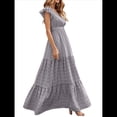 thumbnail image 3 of Vestido de Verano 2025 para Mujer, Cuello en V, Corta, Cintura Alta, Estampado Floral, Volantes Escalonados, Corte A, Maxi Gris L, 3 of 8