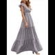 thumbnail image 3 of Vestido de Verano 2025 para Mujer, Cuello en V, Corta, Cintura Alta, Estampado Floral, Volantes Escalonados, Corte A, Maxi Gris XL, 3 of 8