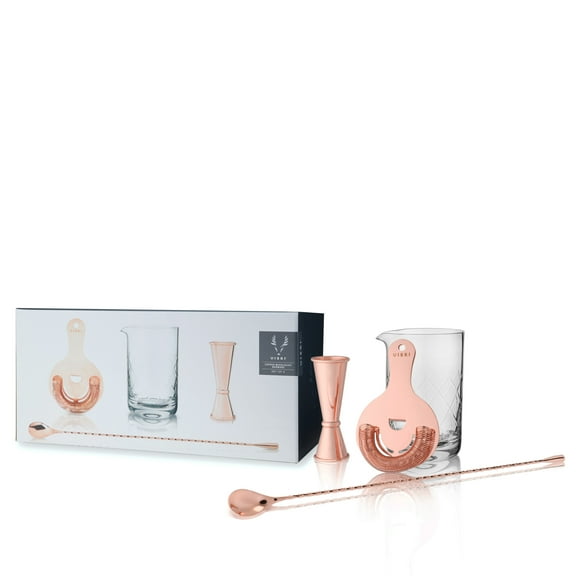Viski Copper Bartender Kit - Mixing Glass, Strainer, Jigger and Barspoon