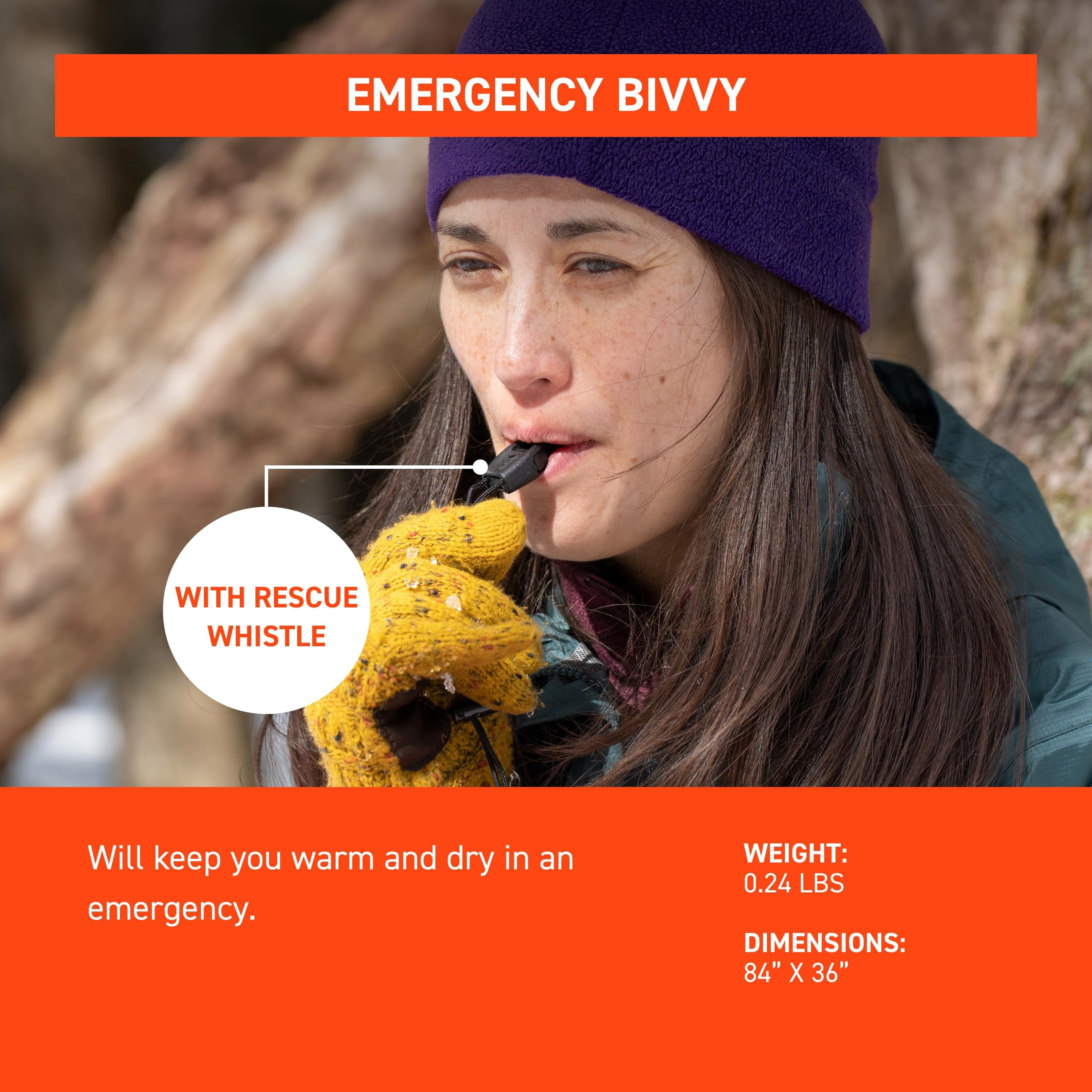 Survive Outdoors Longer 90% Emergency Bivvy - Comes With Whistle & Tinder Paracord Drawstring Add To Kit Hiking Gear Waterproof  Windproof Tear-resistant