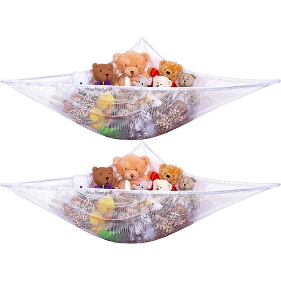 GoXteam Stuffed Animal Net Hammock Corner Large Toy Storage Organizer Holder Plushies Stuffy Storage Hammock for Kids Baby Nursery Bedroom Playroom Home Wall Room Decor (2 pcak)