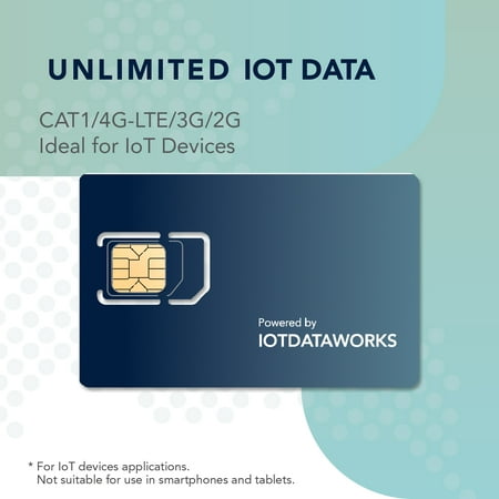 IoTDataWorks Unlimited IOT Sim Card with 12 Month Service | No Contracts, No Usage Limits | Prepaid IOT Sim Card at 64 kbps for CAT1, NB-IoT, 4G LTE/3G/2G Devices | T-Mobile