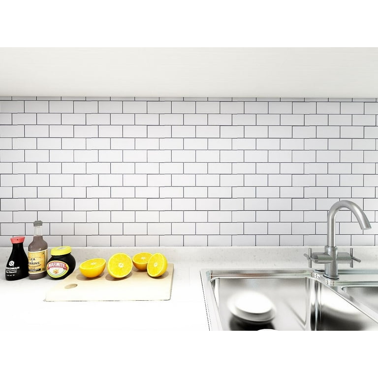 6 in. D x 3 in. W x 1/6 in. H Peel and Stick Glass Backsplash Tile for  Kitchen in White Subway Tile