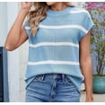 thumbnail image 4 of Deliqiba Women Cap Sleeve Tank Tops Striped Crew Neck Casual Loose Fit Spring Summer Pullover Knit Sweater Vest Blue & White M, 4 of 7
