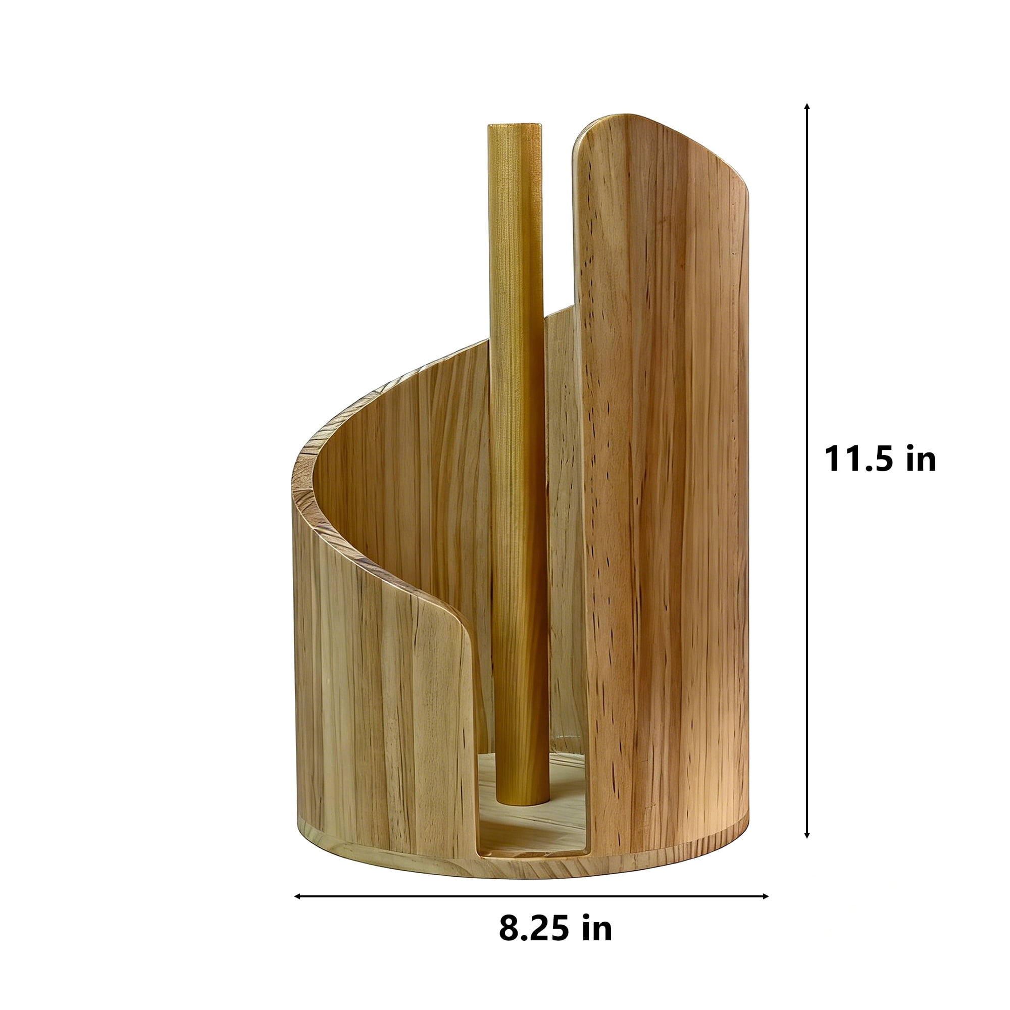 Standing Pine Wood Paper Towel Holder, 11.5" Countertop Dispenser Fits Jumbo Rolls, Modern Semi-Enclosed Design for One-Handed Tear, Brown/Natural/Black