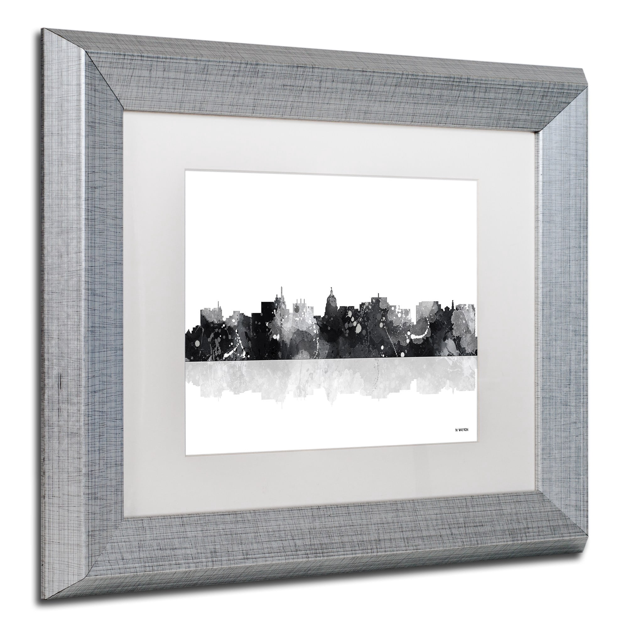 Trademark Fine Art "Madison Wisconsin Skyline BG-1" Canvas Art by Marlene Watson, White Matte, Silver Frame