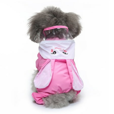 Dog Raincoat With Reflective Chest Strap - Bunny Ear Design Waterproof Breathable Mesh Magenta Color For Small Medium Dogs Outdoor Walking Rainy Days - L Size