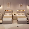 thumbnail image 2 of Bed Frame with Storage Headboard, Kids Bed Frame with 2 Drawers, Velvet Upholstered Platform Bed Frame with Lights, No Box Spring Needed, Easy Assembly, 2 of 19