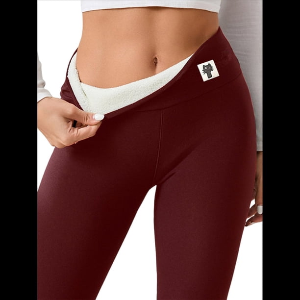 Leggings de Cintura Alta y Gruesos para Mujer: Pantalones de Yoga, Ciclismo y Entrenamiento con Control de Abdomen Sin Transparencias. Rojo Vino S