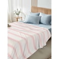 thumbnail image 4 of Pink Striped Twim XL Size Flat Sheet, Wrinkleproof & Fadeproof Cooling Flat Bed Sheet Only, Rustic Pink Stripe Modern Art Beige Breathable Soft Bedding Top Sheets 66 x 102 Inches, 4 of 8