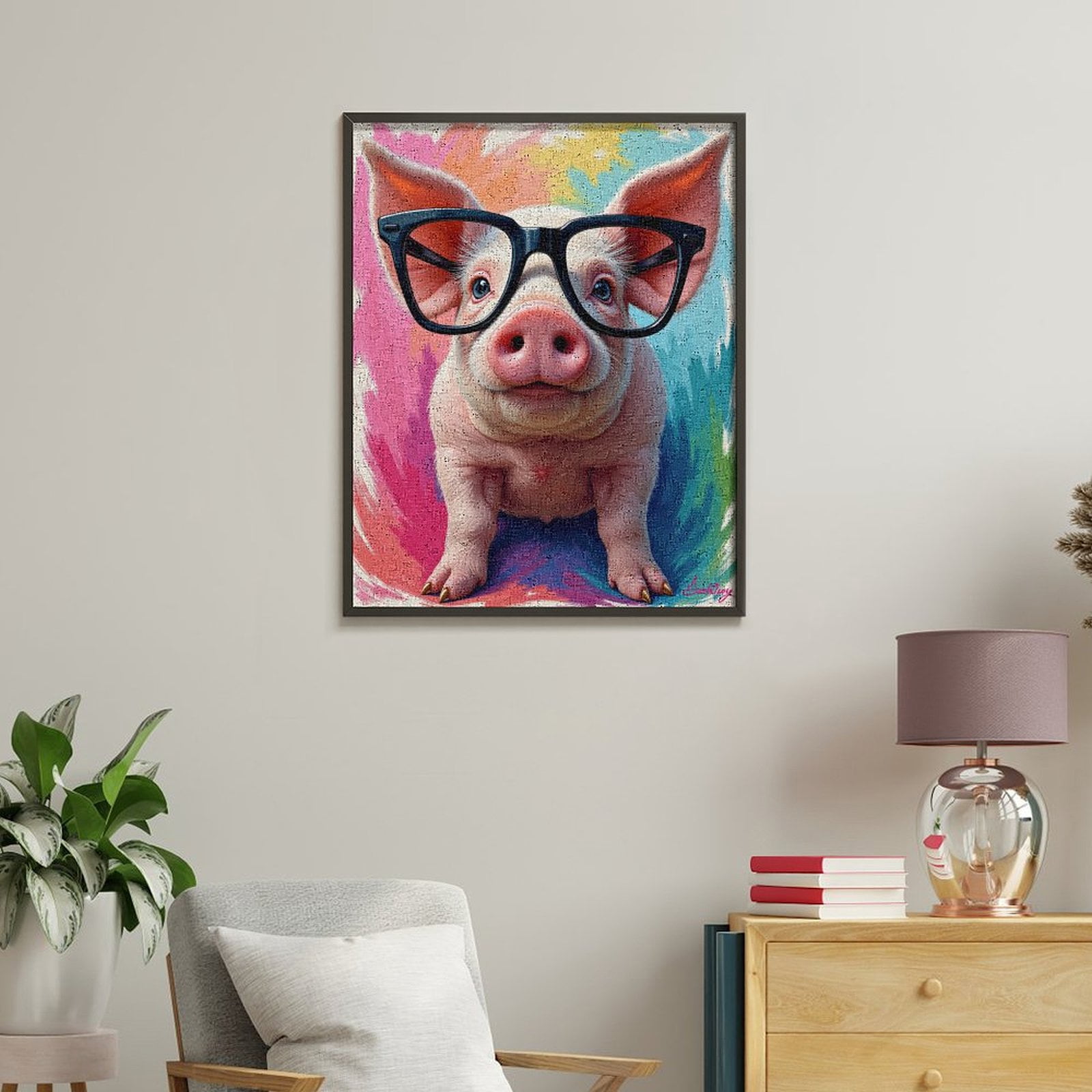 Paint By Numbers Kit for Adults Beginner - DIY Pig Wearing Glasses Colorful Background Canvas Painting Kits for Adults, Frameless Paint By Number for Adults for Home Wall Decor 16x20 Inch