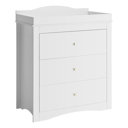 KFFKFF Modern Baby Changing Table Dresser with 3 Storage Drawers, Multi-Functional Organizer for Nursery and Children's Room, White