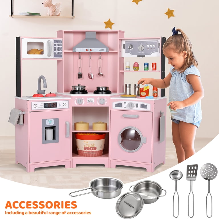 Arlopu Interactive Wooden Play Kitchen Corner Set photo 8