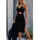 thumbnail image 4 of Correa de algodón sexy para mujer Trajes con cuello en V profundo Vestido de color sólido Crop Top High Split Maxi vestidos, negro (m) Feliz Sencillez, 4 of 5