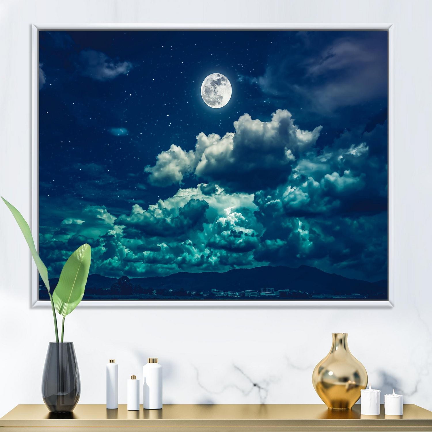 Designart Full Moon In Cloudy Night Sky II FLOAT FRAME WALL ART