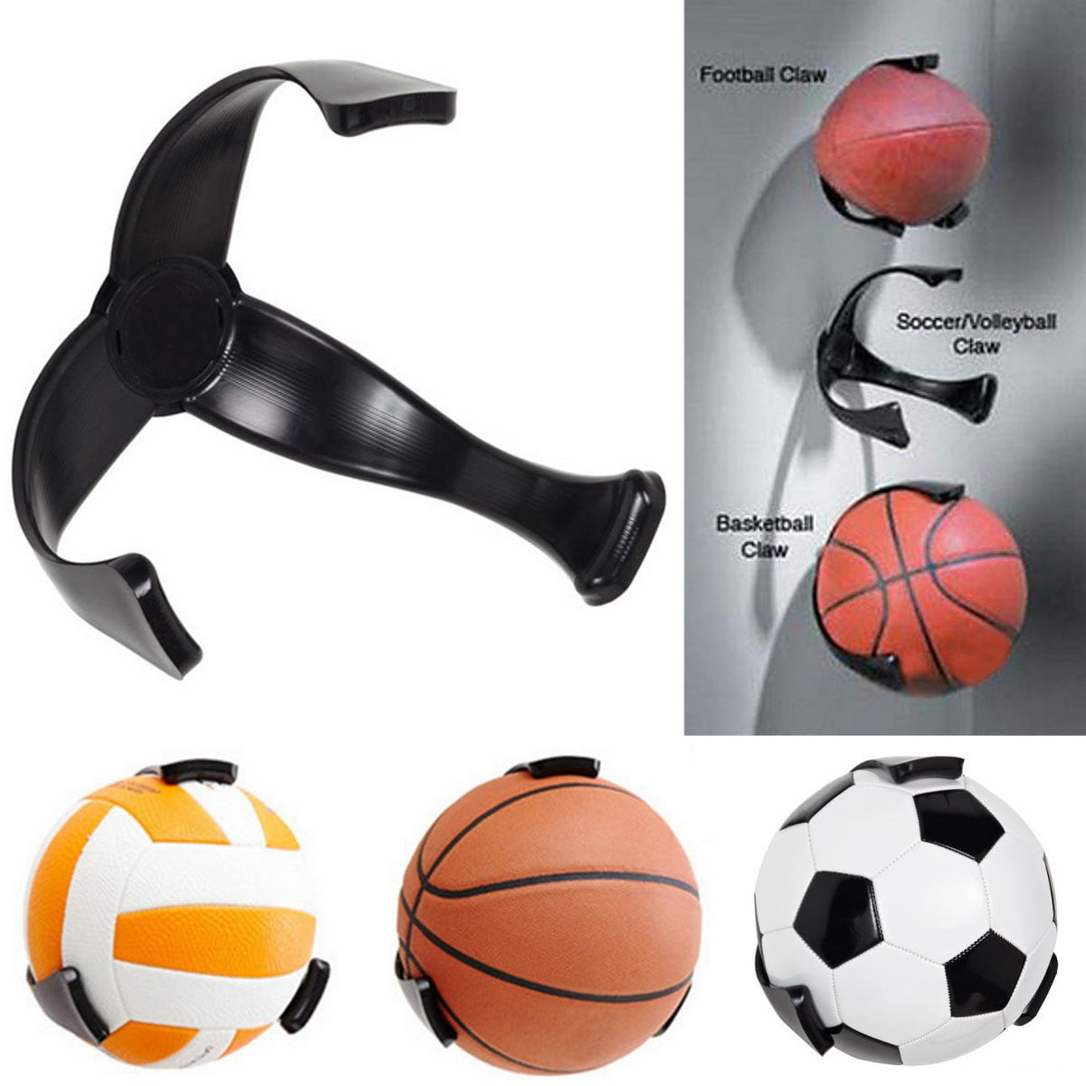 Football Ball Holder Shelf Black Sportcraft Shaq Basketball Ball Claw Hand Air Ball Pump Inflator Combo Kit Volleyball Wall Mount Suitable for Soccer 