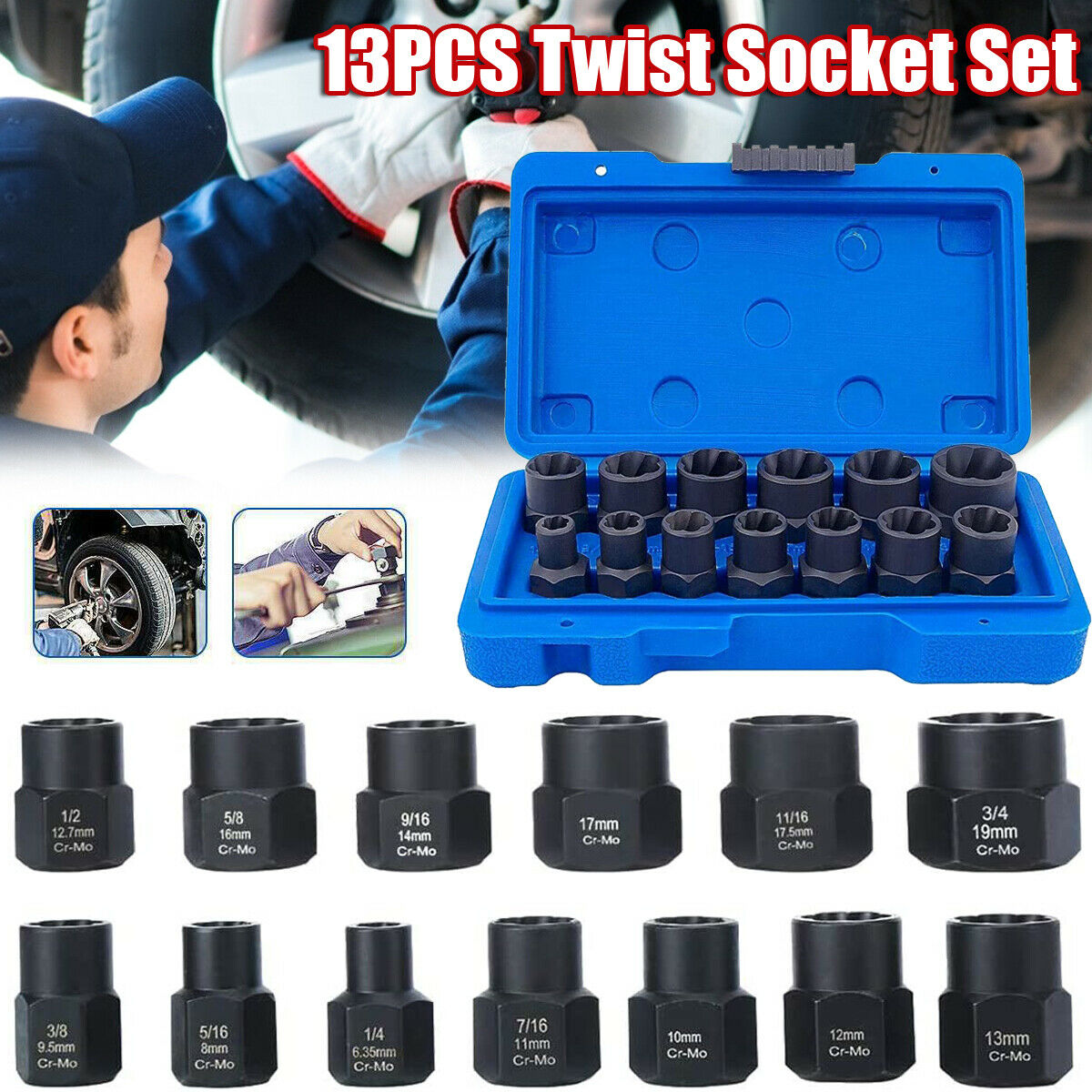 13PCS/Box Impact Bolt Nut Remover Set Nut Extractor Socket Bolt Remover