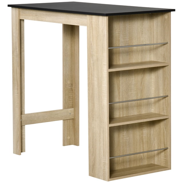 Natural Wood Bar Table with 3 Shelves – Counter Height Dining Table for Kitchen, Living Room, or Bar Area – 44” Wide, Modern Design