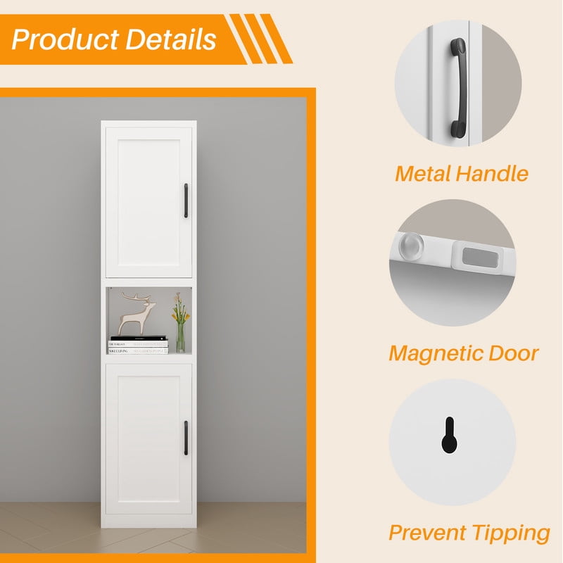 67" Tall Storage Cabinet, Bathroom Linen Tower with Reversible Doors, Freestanding Steel File Cabinet with Adjustable Shelves