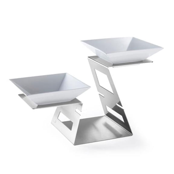 Swan Multi-Level Stainless Steel Riser System & 2 Porcelain Bowls