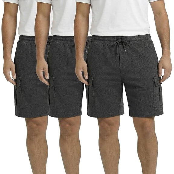 Yacht & Smith 3 Pack Men’s 5 Pocket Fleece Cargo Shorts, Cotton, Drawstring, Bulk Athletic Lounge Shorts, Charcoal Grey, Size 2X-Large
