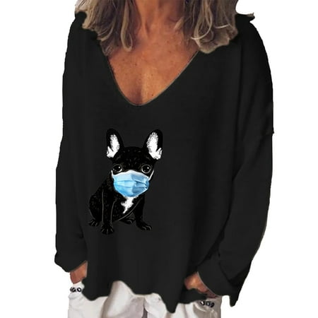 

Women Casual Print V-Neck Loose Long Sleeve T-shirt Top Blouse Pullover Plus Size Loose Fit Sweatshirt Pullover