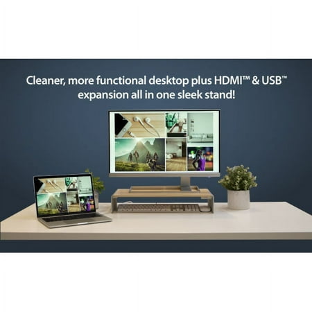 j5create - Multi-Function Monitor Stand with Type C Docking Station - Wood/Aluminum