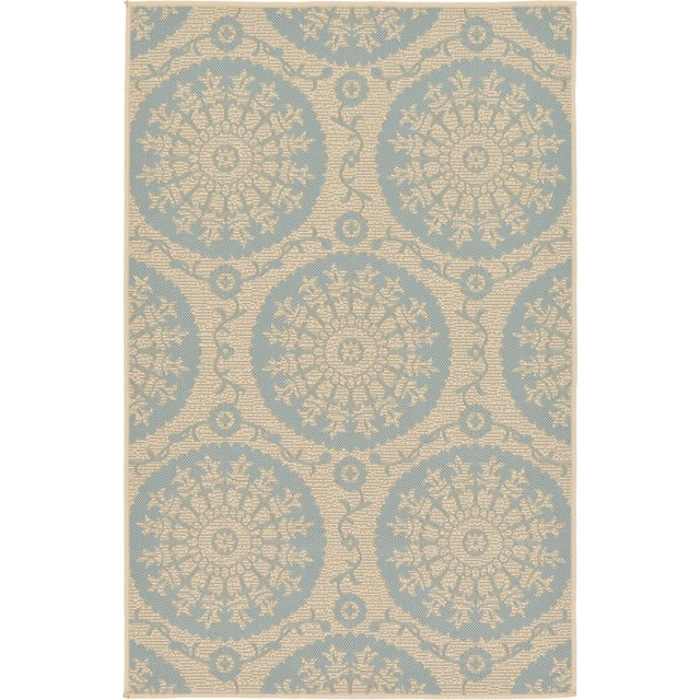 Unique Loom Collection Geometric, Botanical, Coastal, Bohemian, Indoor and Outdoor Area Rug, 3 ft 3 in x 5 ft, Light Blue/Beige