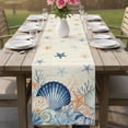 thumbnail image 4 of Navy Blue Coastal Table Runner 70 Inches, Shell Starfish Coral Nautical Beige Ocean Bed Runner Dresser Scarves Tabletop for Indoor Outdoor Parties/Ceremony/Banquet, 13" x 70", 4 of 9