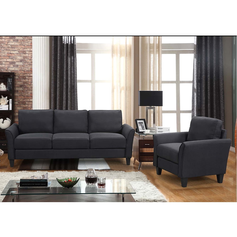 Lowestbes 3-seat Sofa and Single Sofa, Modern Fabric Sofa Set with Sturdy Wooden Legs, Rolled Arm Microfiber Sofa for Bedroom Living Room Lowestbes 3-seat Sofa and Single Sofa, Modern Fabric Sofa Set with Sturdy Wooden Legs, Rolled Arm Microfiber Sofa for Bedroom Living Room