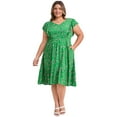 thumbnail image 2 of GRACE & GRANDEUR Women's Plus Size Floral V-Neck Ruffle Sleeve Elastic Waist A-Line Dress with Pockets 2X Green, 2 of 5