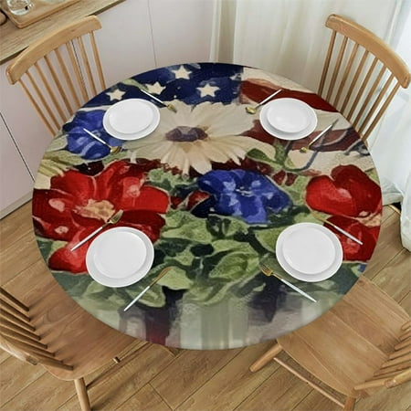 

BCIIG Flowers Patriotism Round Table Cover Stain Resistant Washable for Indoor Outdoor Kitchen Dining Wedding Parties 100% Polyester Fiber 38 -42