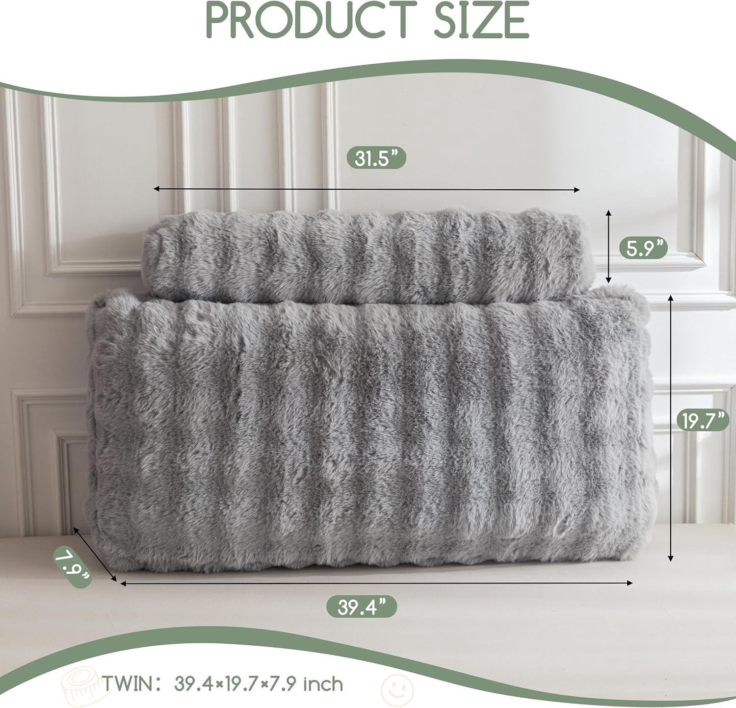 Headboard Pillow Twin,Ultra-Soft Wedge Pillow with a Cylindrical Neck Pillow,Memory Foam Filling,Back Support Pillows for Bed Sitting Up, Reading & Working, Removable Cover, 39.4"x19.7"